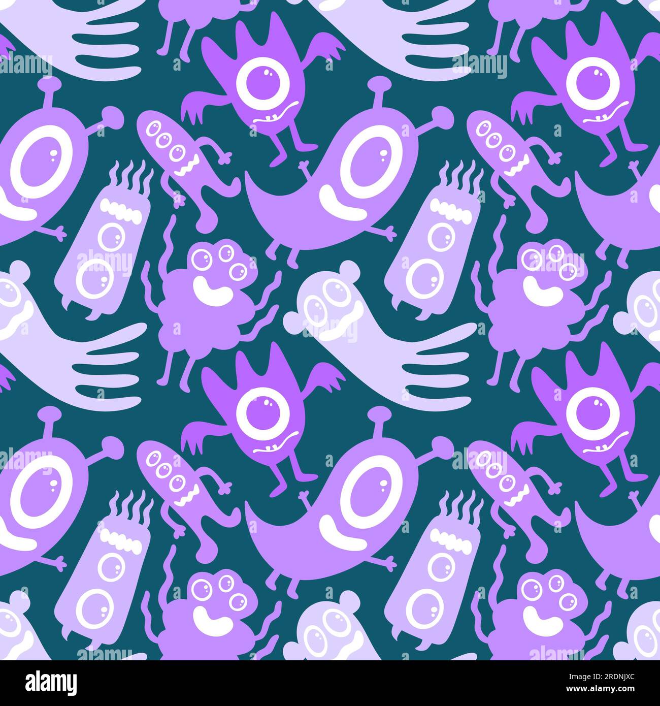 Halloween cartoon monsters seamless aliens pattern for wrapping paper