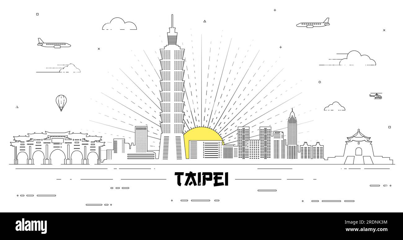 Taipei skyline line art vector illustration Stock Vector