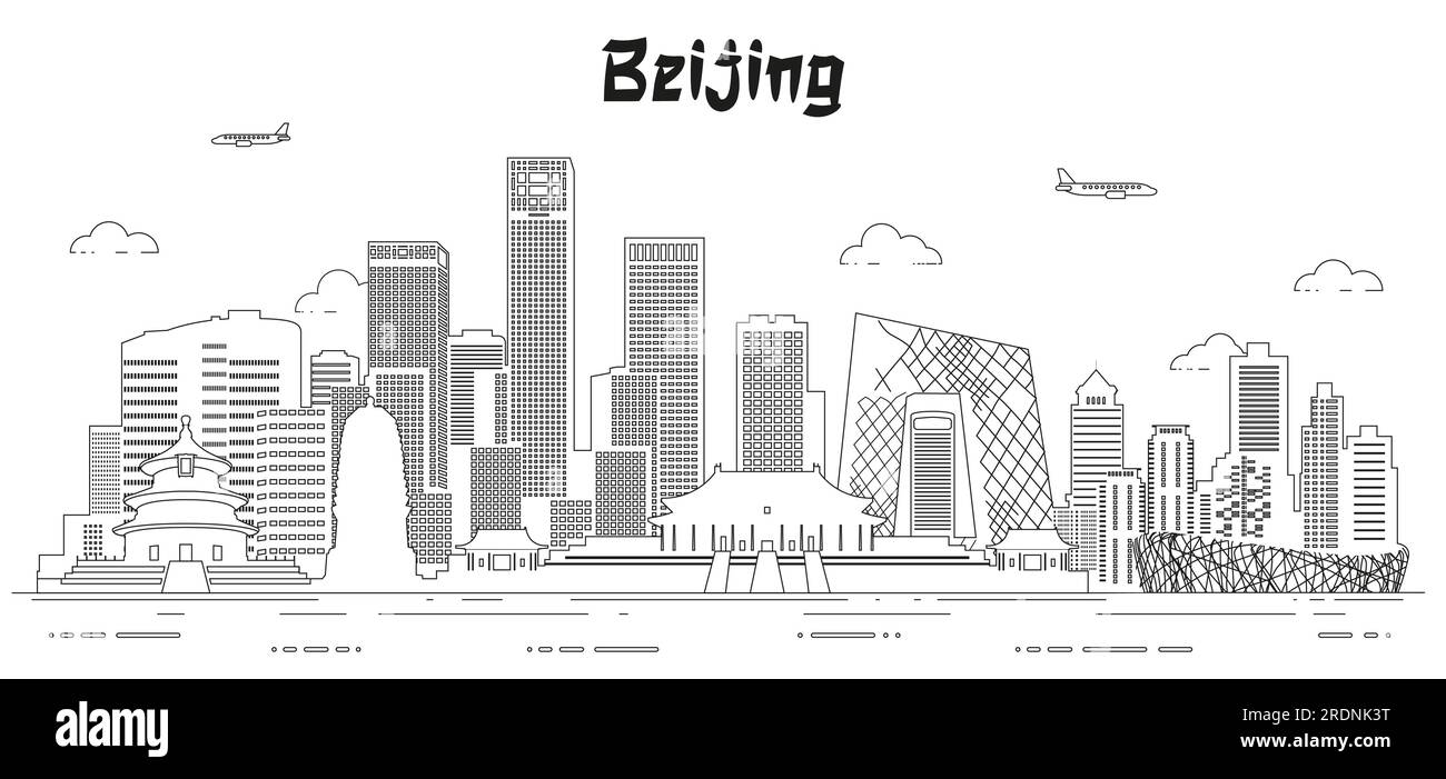 Beijing skyline line art vector illustration Stock Vector