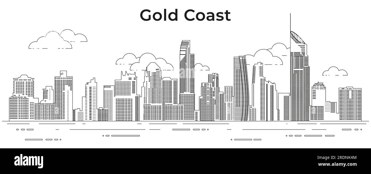 Gold Coast skyline line art vector illustration Stock Vector Image