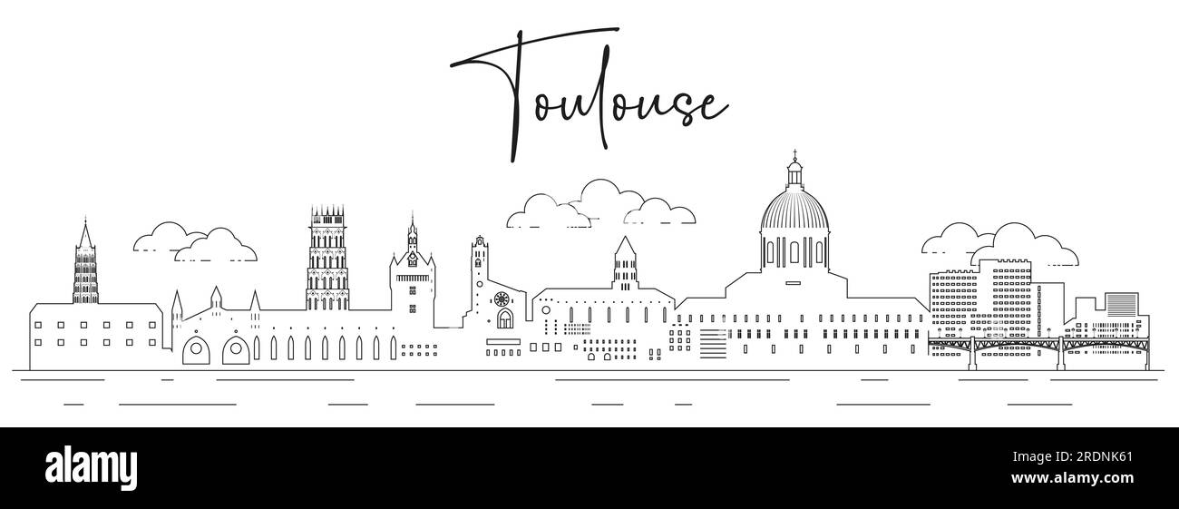 Toulouse skyline line art vector illustration Stock Vector