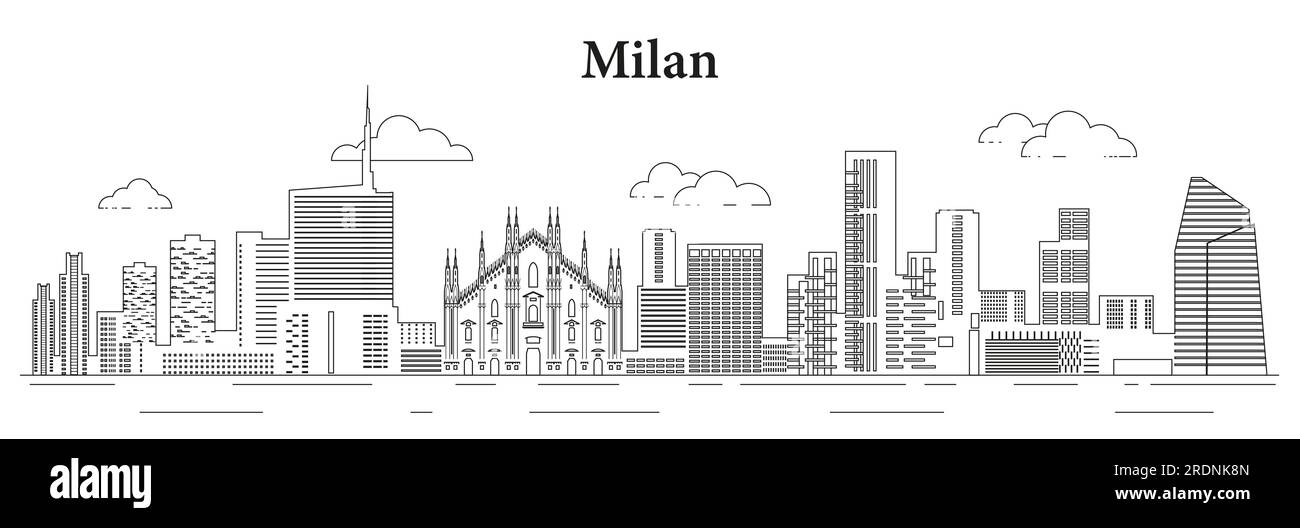 Milan skyline line art vector illustration Stock Vector