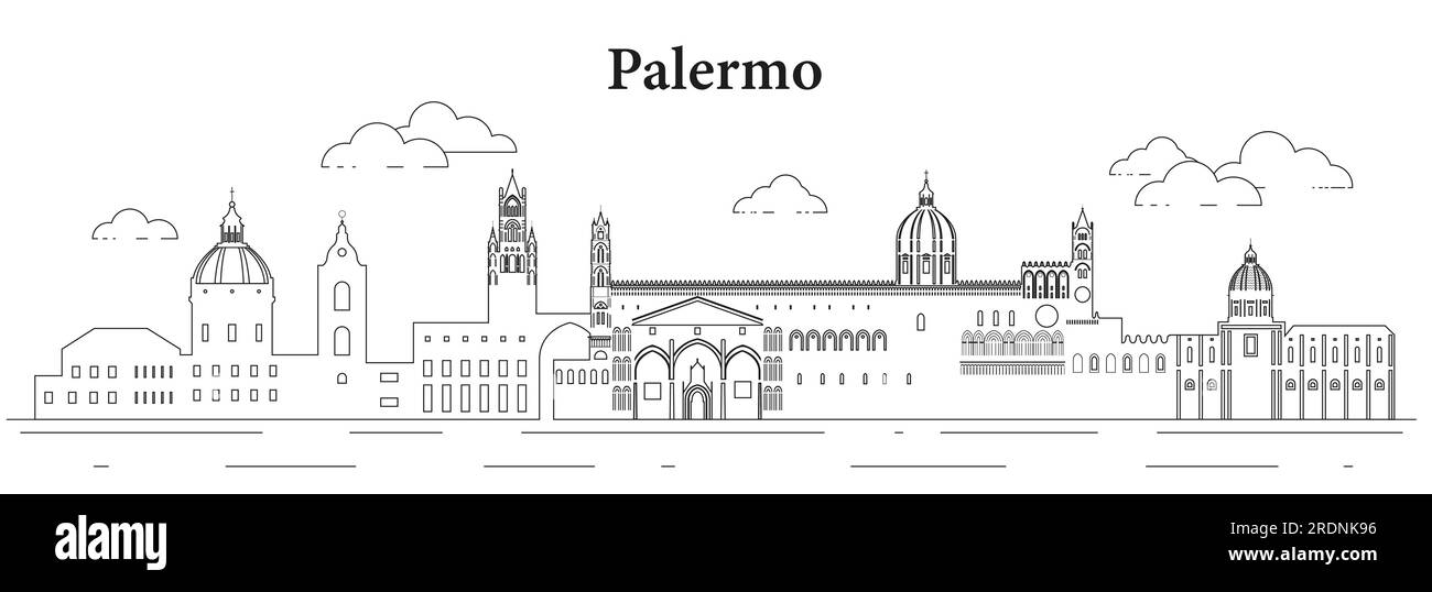 Palermo skyline line art vector illustration Stock Vector