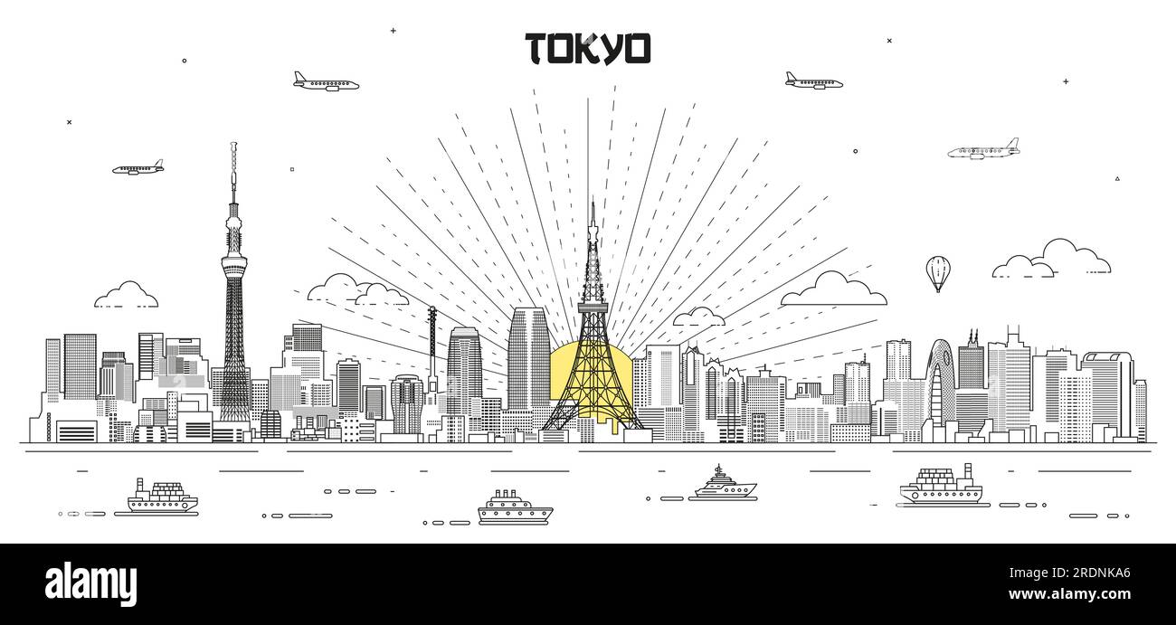 Tokyo tower urban skyline rooftop view Stock Vector Images - Alamy