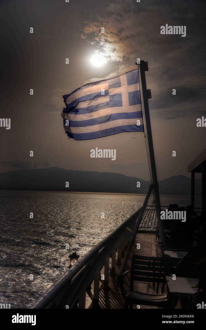 Greek flag on boat hi-res stock photography and images - Alamy