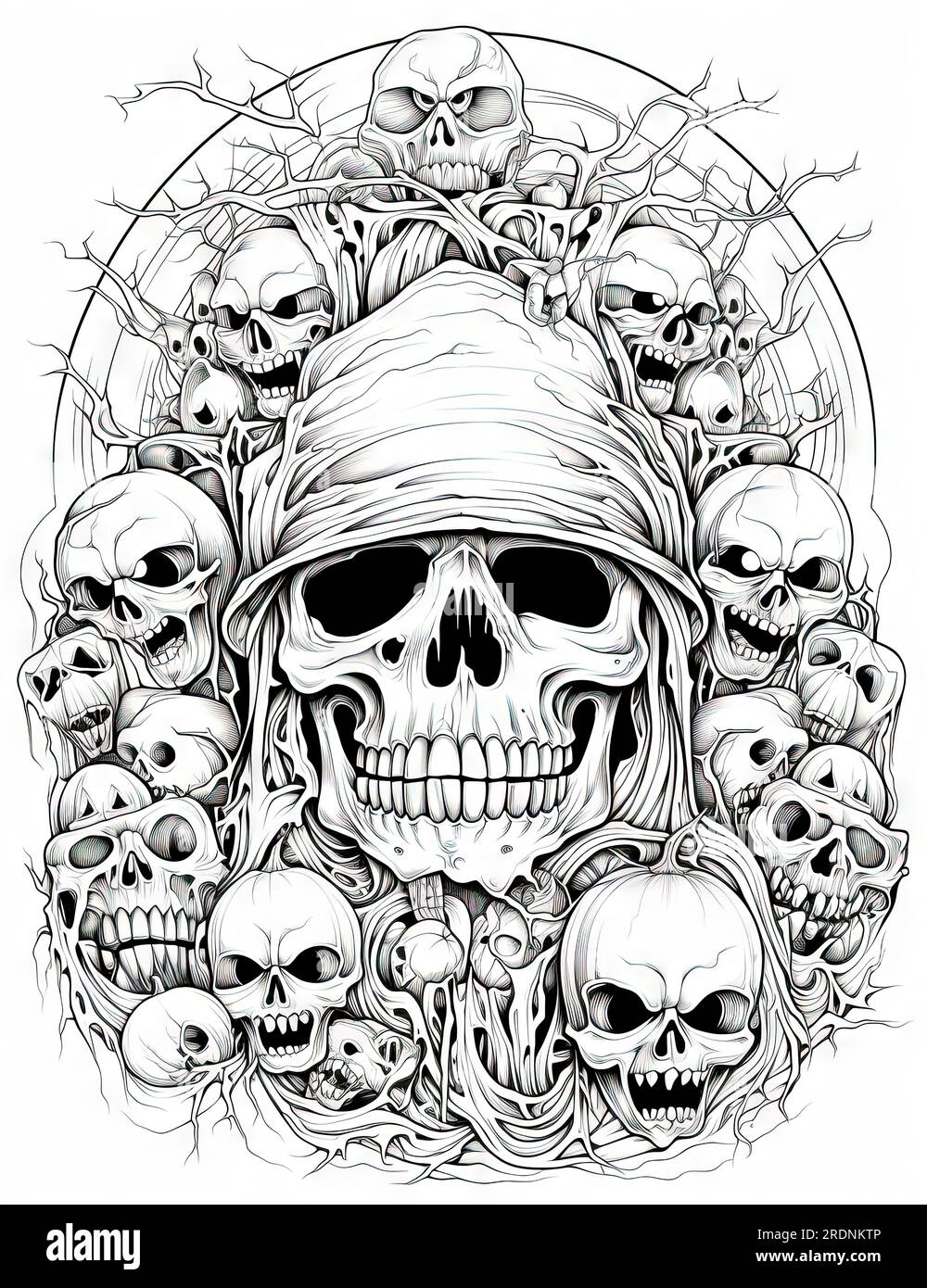 Halloween theme colouring page with a skeleton as the subject Stock