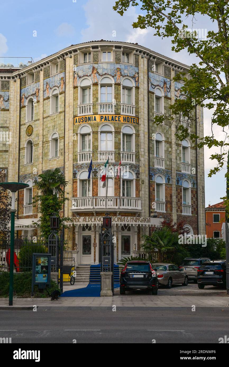 Exterior of the Grand Hotel Ausonia & Hungaria, historic 5 star hotel in Art Nouveau style, Venice Lido, Venice, Veneto, Italy Stock Photo