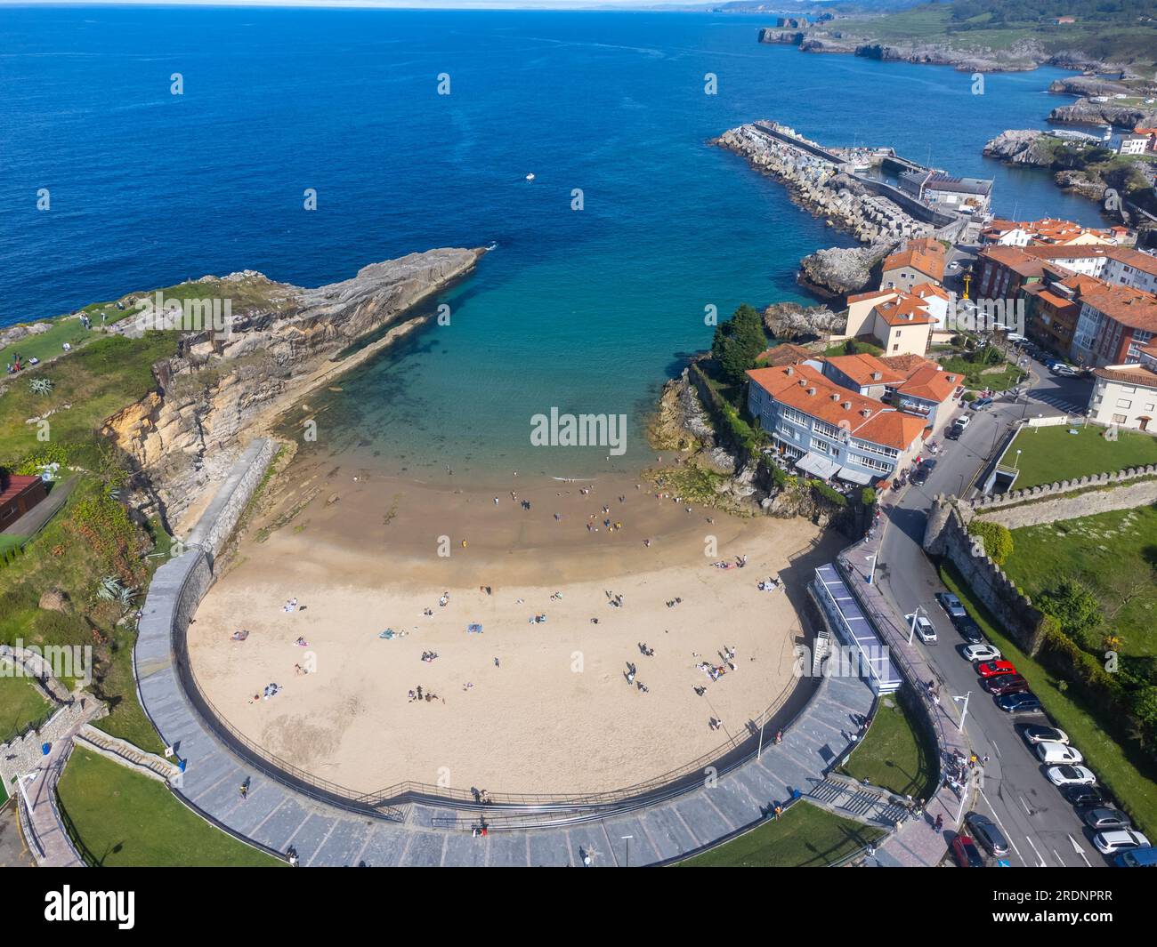 aerial-view-on-coastline-and-old-harbour-of-llanes-green-coast-of