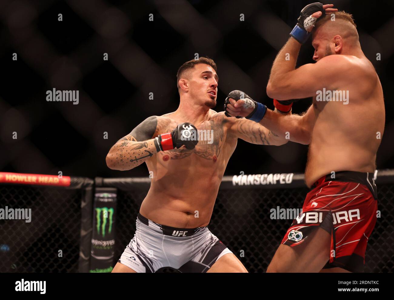 Tom Aspinall (left) and Marcin Tybura in action during their ...