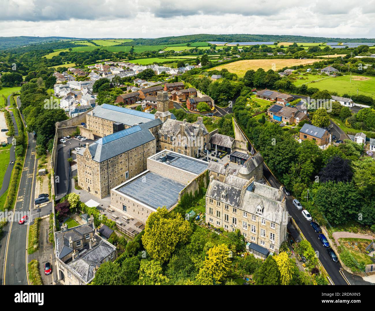 Bodmin Jail and Bodmin Luxury Hotel from a drone, Bodmin Moor, Cornwall