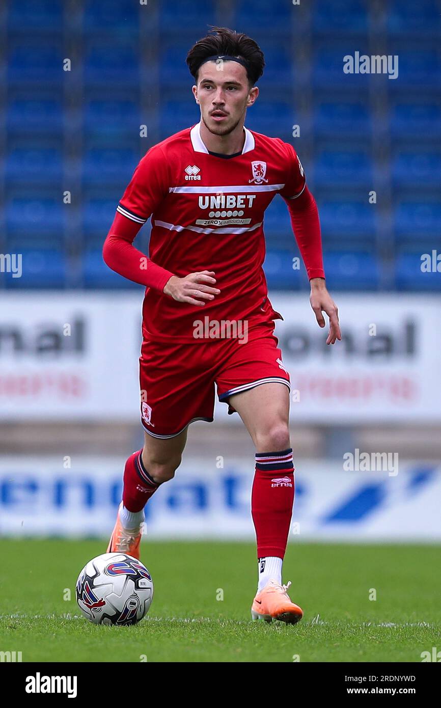 Chesterfield, UK. 22nd July, 2023. Alex Gilbert #14 of Middlesbrough during the Pre-season friendly match Real Betis vs Middlesbrough at SMH Group Stadiumact Stadium, Chesterfield, United Kingdom, 22nd July 2023 (Photo by Ryan Crockett/News Images) in Chesterfield, United Kingdom on 7/22/2023. (Photo by Ryan Crockett/News Images/Sipa USA) Credit: Sipa USA/Alamy Live News Stock Photo