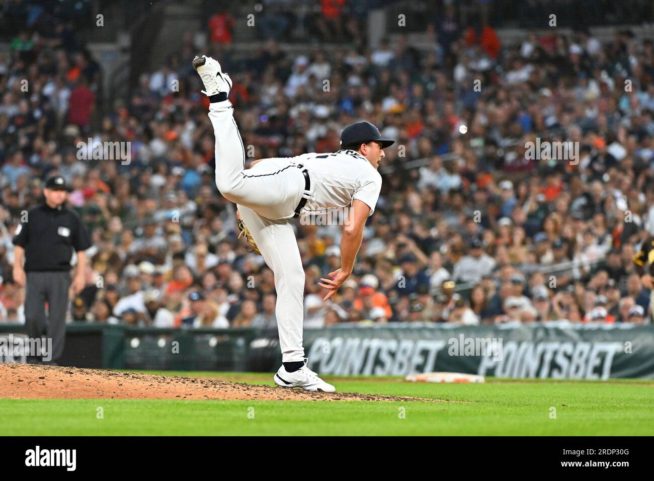 Detroit Tigers relief pitcher Beau Brieske (4) aims a pitch during the  first inning of a baseball game against the Miami Marlins, Saturday, July  29, 2023, in Miami. (AP Photo/Marta Lavandier Stock