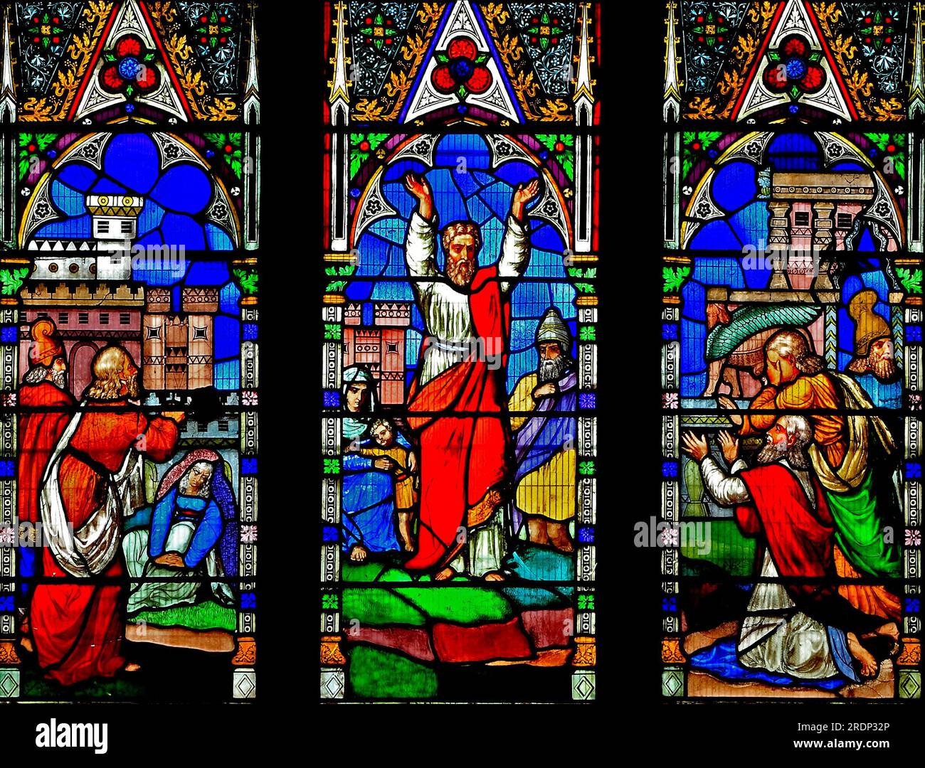 Stained glass window, Jonah preaching to the people of Nineveh, by Hedgeland, 1858, Ely