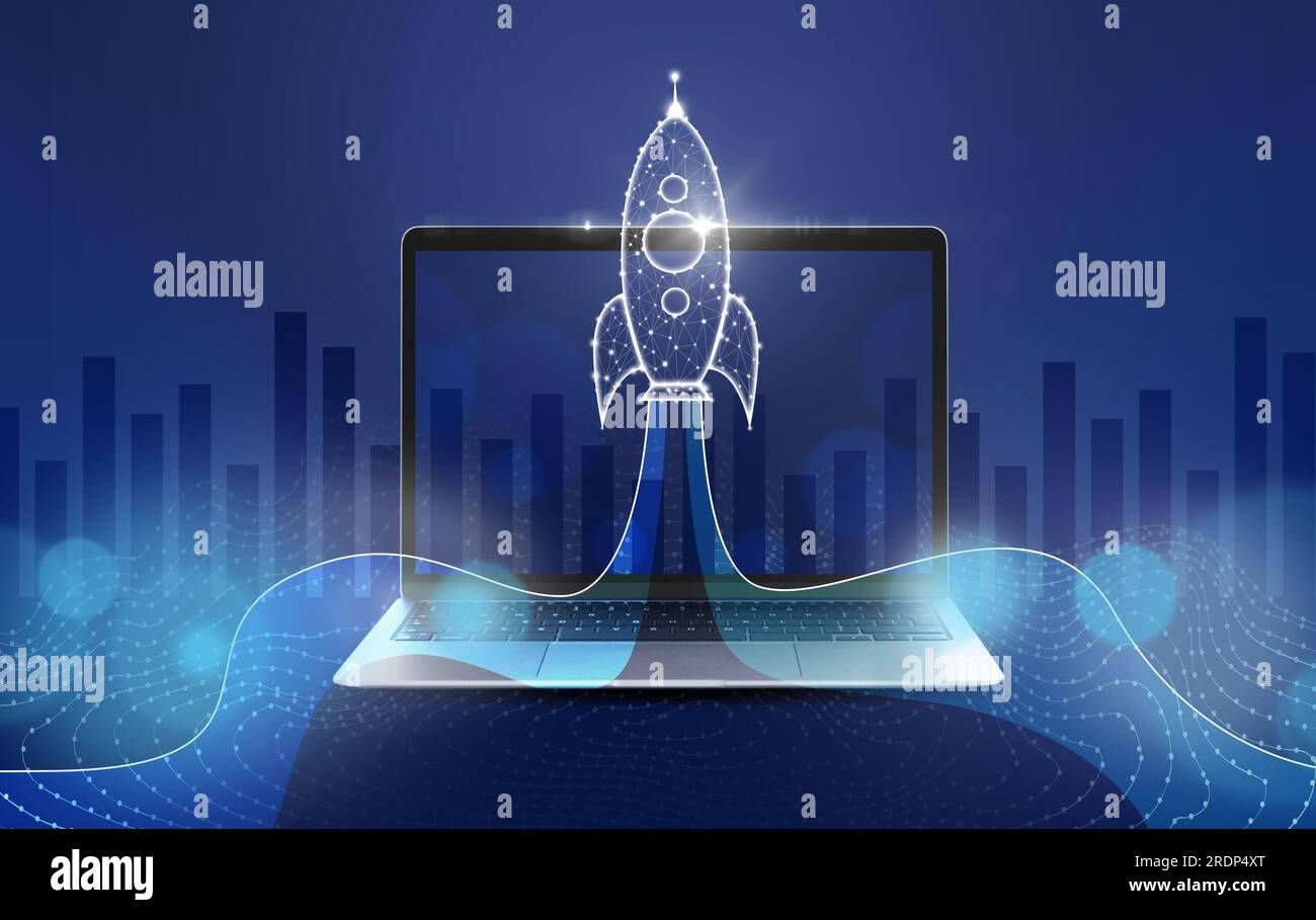 Business startup concept. Illustration of launching rocket with smoke ...