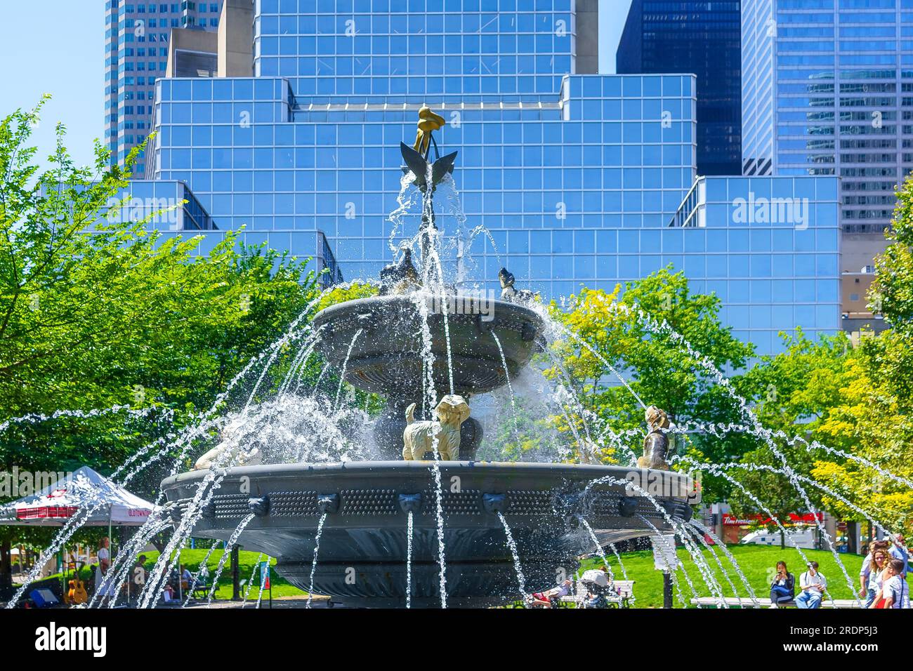 Toronto, Canada July 19, 2023 Dog fountain with flowing water in