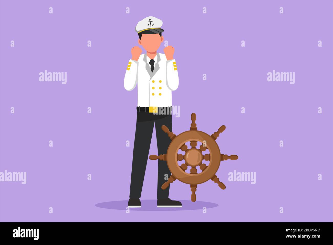Graphic flat design drawing sailor man standing with celebrate gesture to be part of cruise ship, carrying passengers traveling across seas. Sailor on Stock Photo