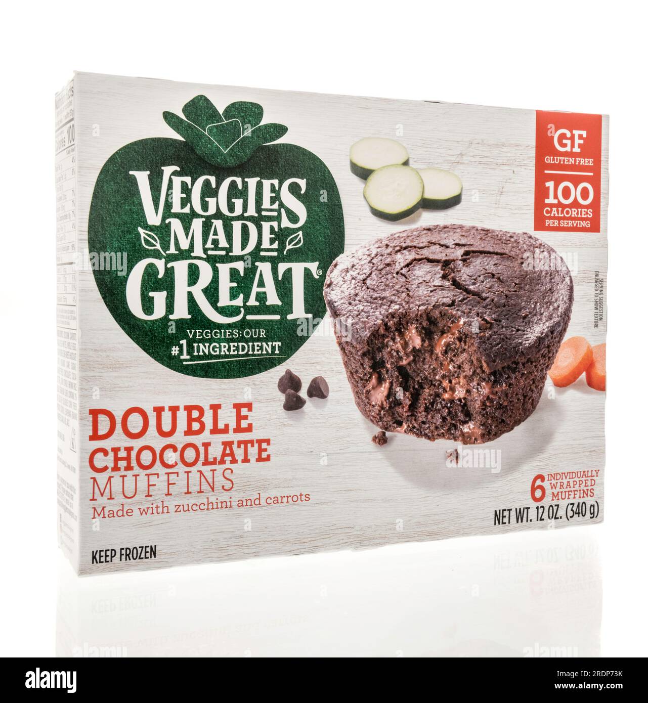 Winneconne, WI - 23 July 2023:  A package of Veggies made great double chocolate muffins on an isolated background Stock Photo