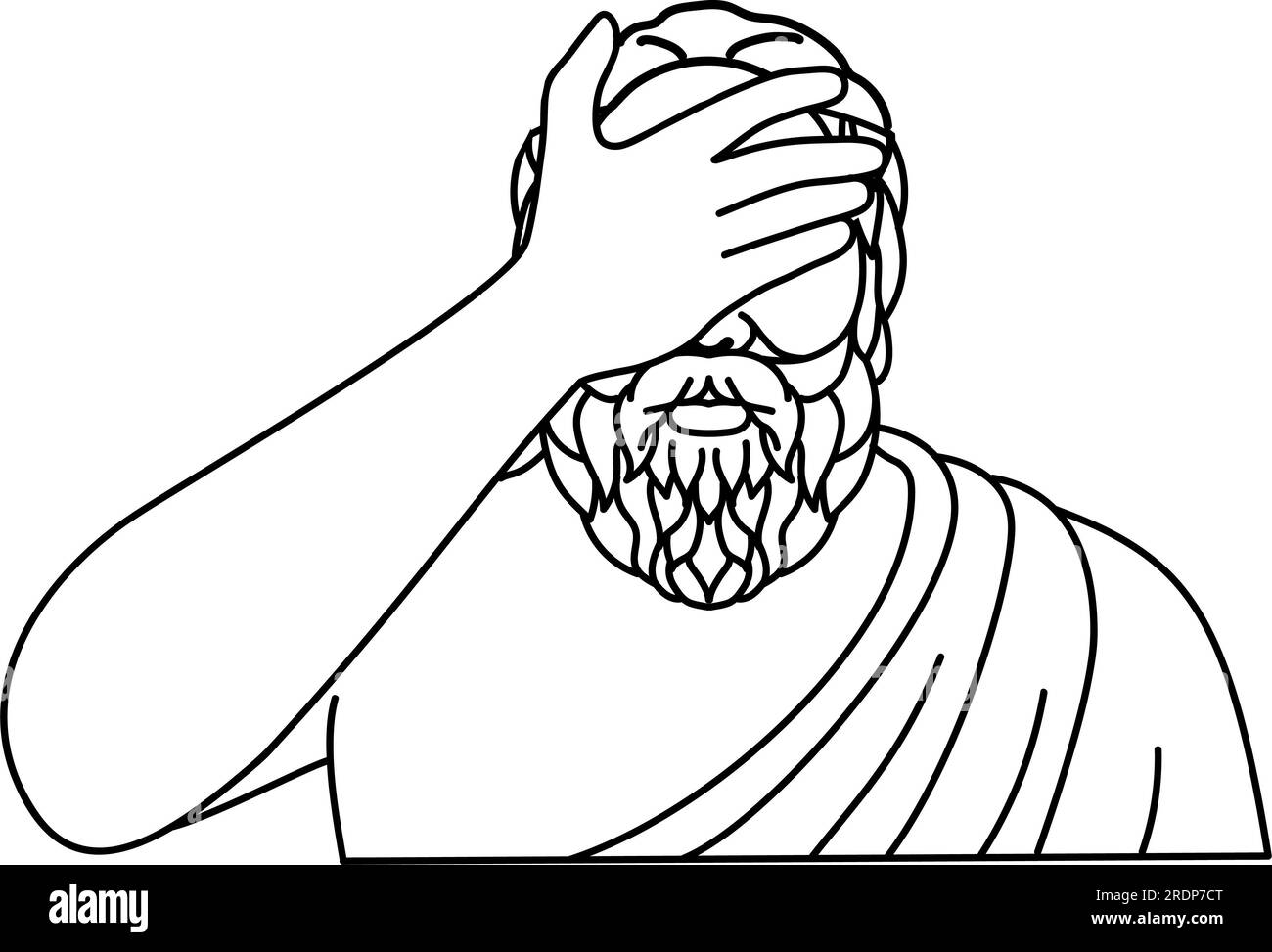 Mono line illustration of Socrates, a Greek  Philosopher doing a facepalm gesture in  disbelief, shame or exasperation done in monoline line art style Stock Photo