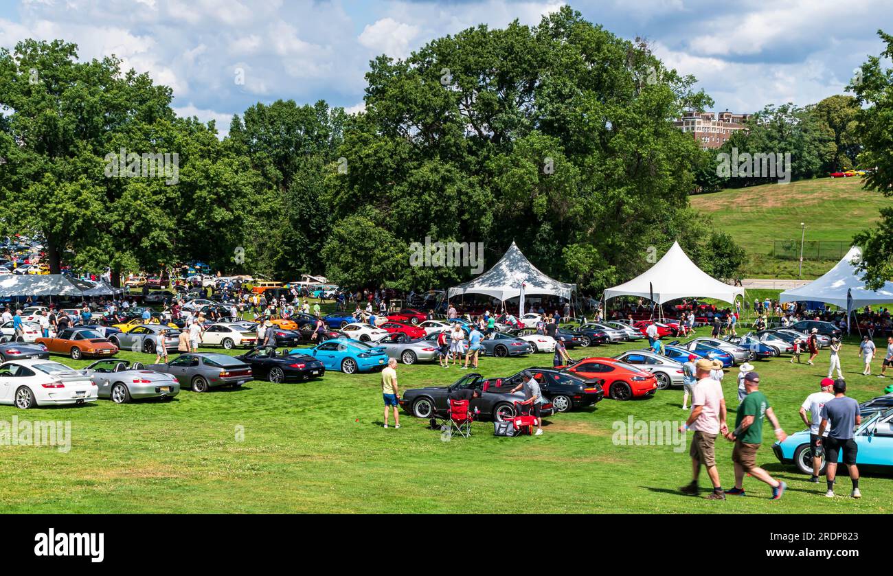 A view of the Porsche section at a car show in Pittsburgh, Pennsylvania, USA Stock Photo