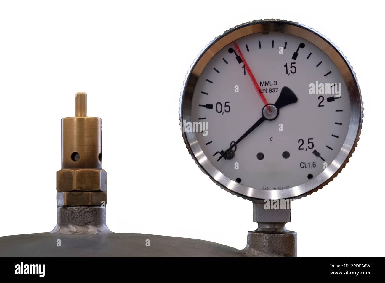 Close up image of the top of an expansion tank with a manometer