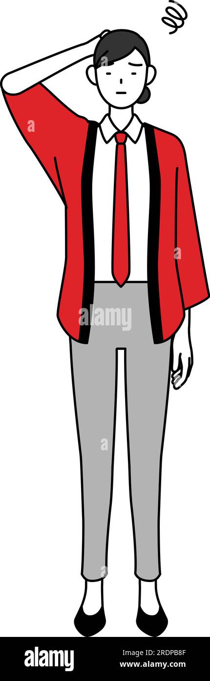 Woman wearing a red happi coat scratching her head in distress, Vector ...
