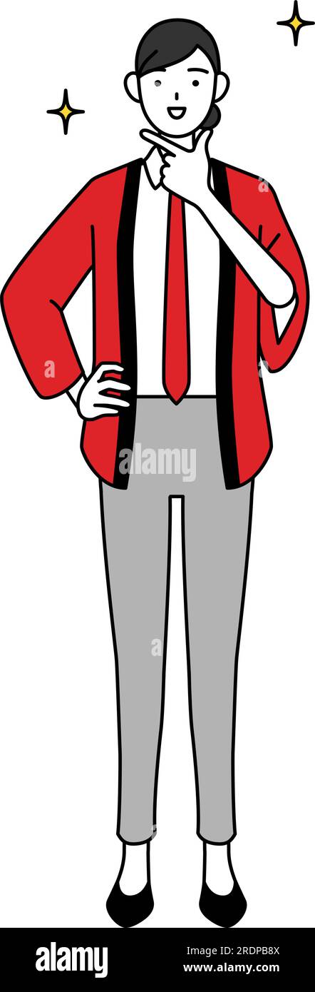 Woman wearing a red happi coat in a confident pose, Vector Illustration ...