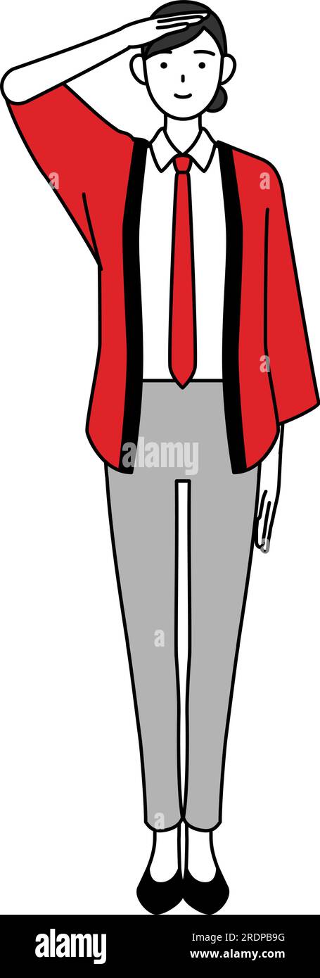 Woman wearing a red happi coat making a salute, Vector Illustration ...