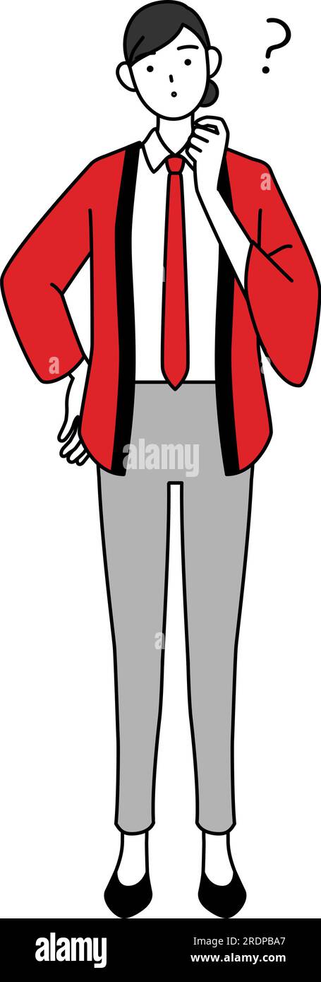 Woman wearing a red happi coat nodding her head in question, Vector ...