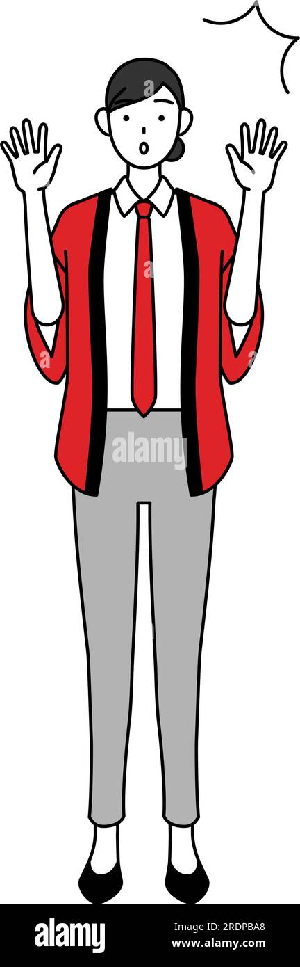 Woman wearing a red happi coat raising her hand in surprise, Vector ...