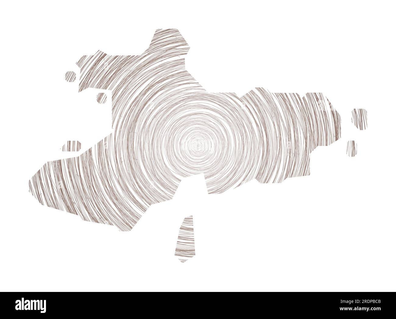 Union Island map filled with concentric circles. Sketch style circles ...