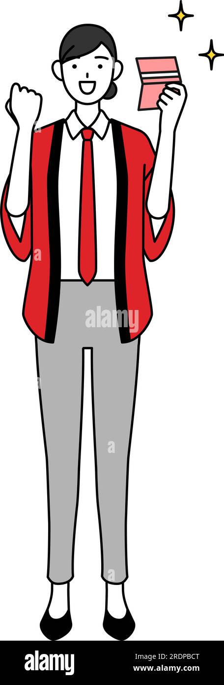 Woman wearing a red happi coat who is pleased to see a bankbook, Vector ...