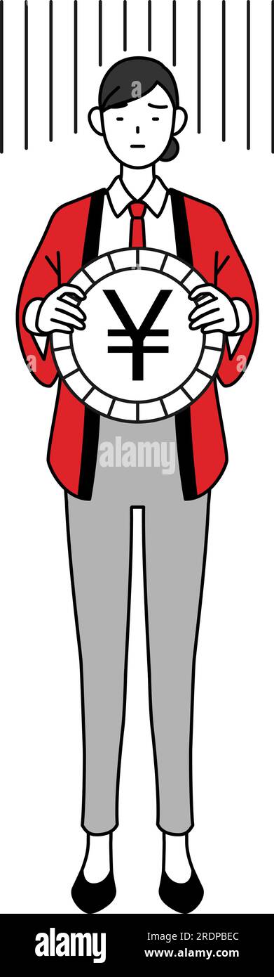Woman wearing a red happi coat an image of exchange loss or yen ...