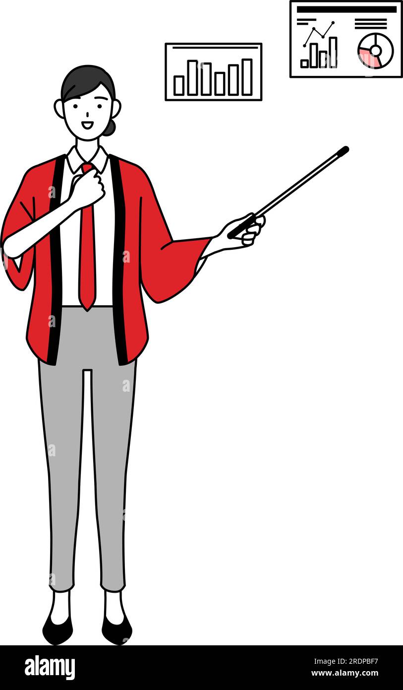 Woman wearing a red happi coat analyzing a performance graph, Vector ...