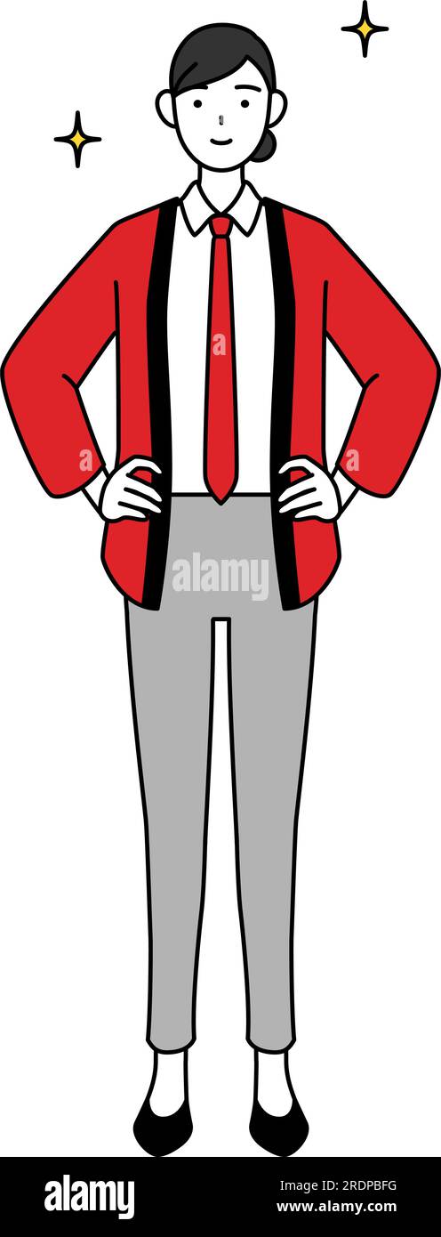 Woman wearing a red happi coat with her hands on her hips, Vector ...