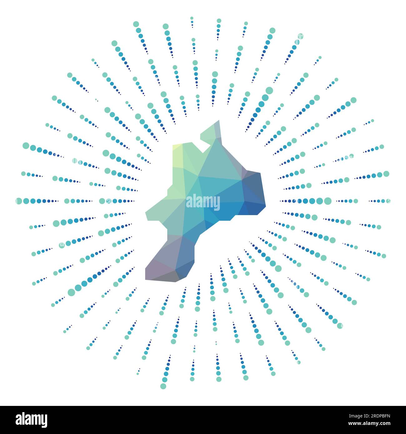 Shape of Mayreau, polygonal sunburst. Map of the island with colorful ...