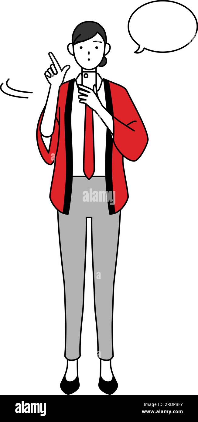 Woman wearing a red happi coat operating a smartphone, Vector ...