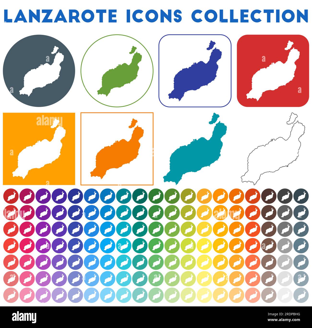 Lanzarote icons collection. Bright colorful trendy map icons. Modern ...