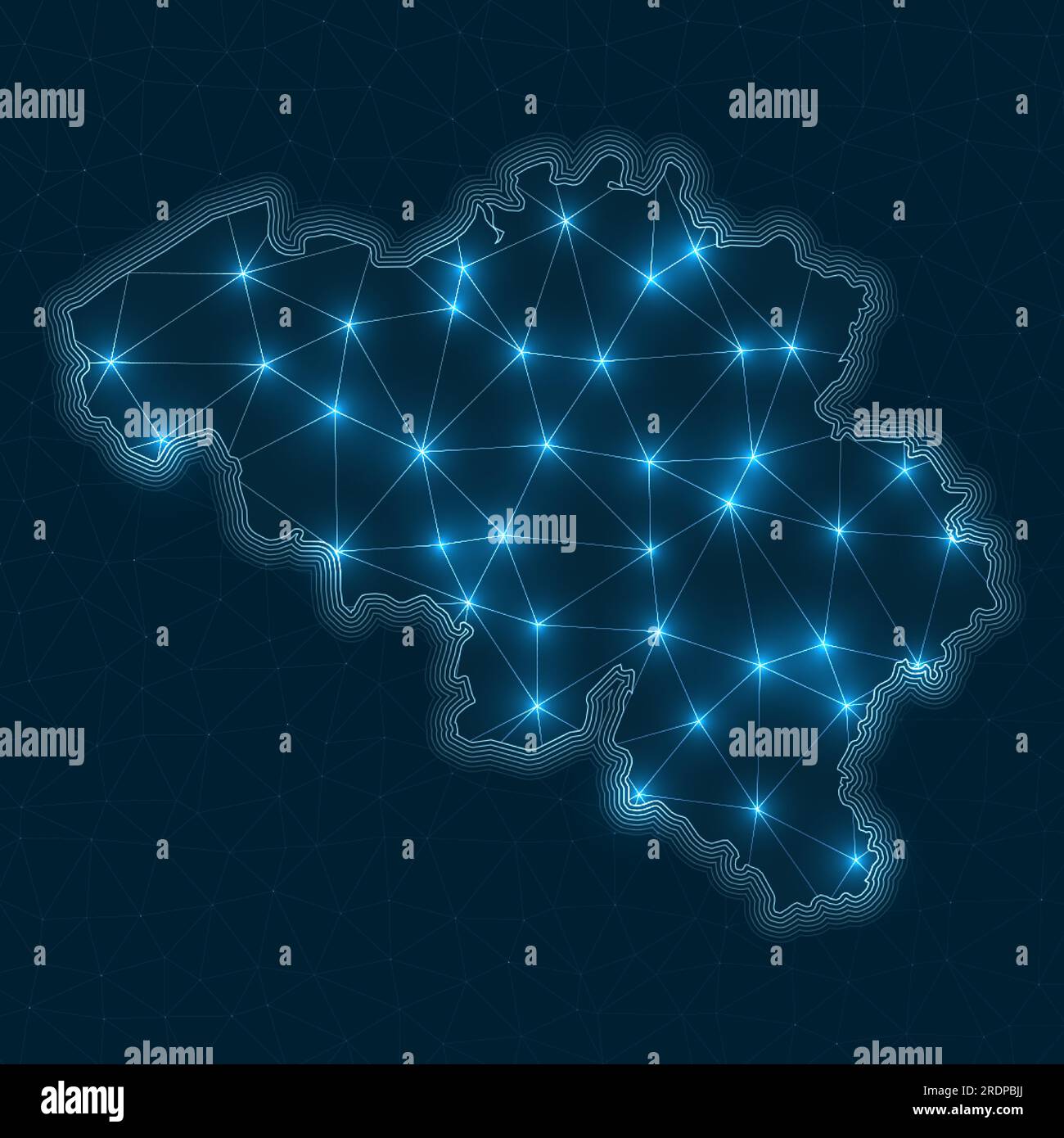 Belgium network map. Abstract geometric map of the country. Digital