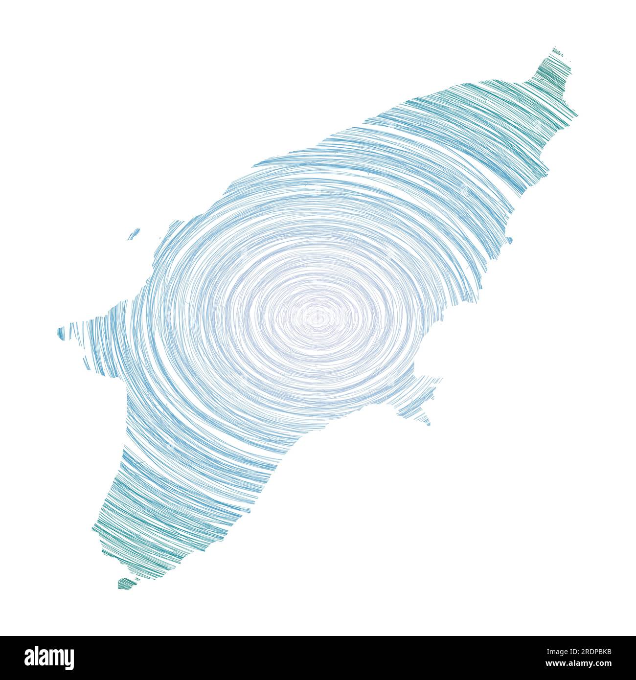 Rhodes map filled with concentric circles. Sketch style circles in shape of the island. Vector Illustration. Stock Vector