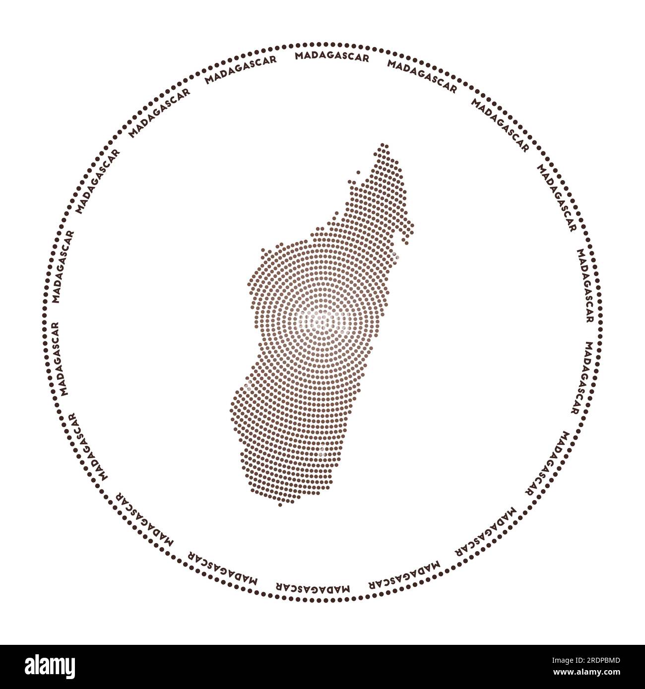 Madagascar round logo. Digital style shape of Madagascar in dotted circle with country name. Tech icon of the country with gradiented dots. Neat vecto Stock Vector
