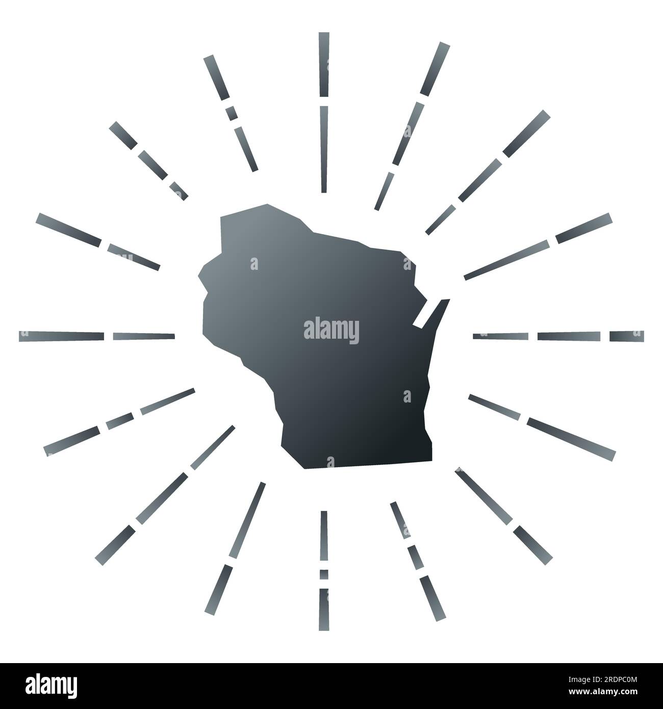 Wisconsin Map Star Wisconsin gradiented sunburst. Map of the US state with colorful star ...
