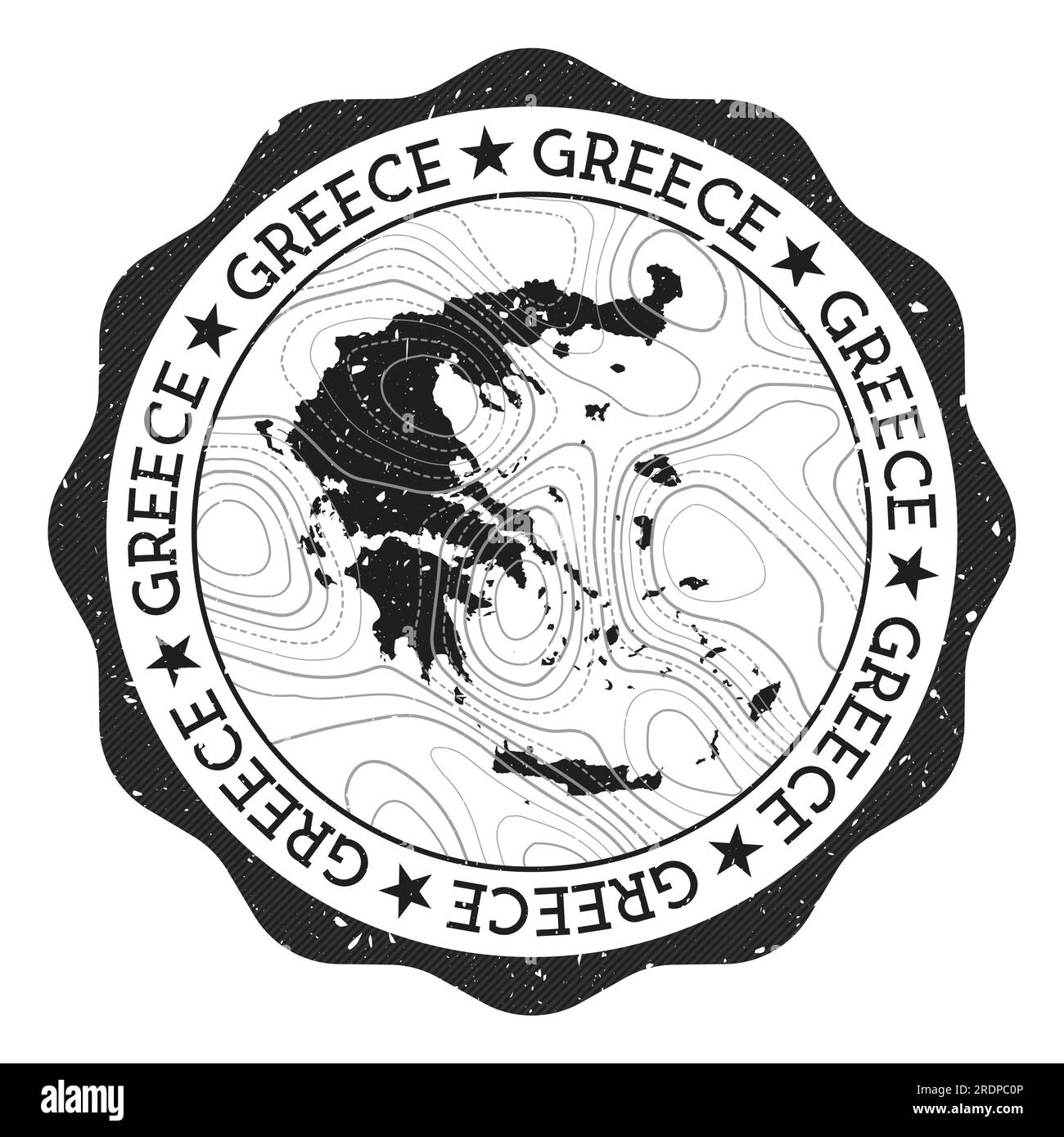 Greece outdoor stamp. Round sticker with map of country with topographic isolines. Vector illustration. Stock Vector
