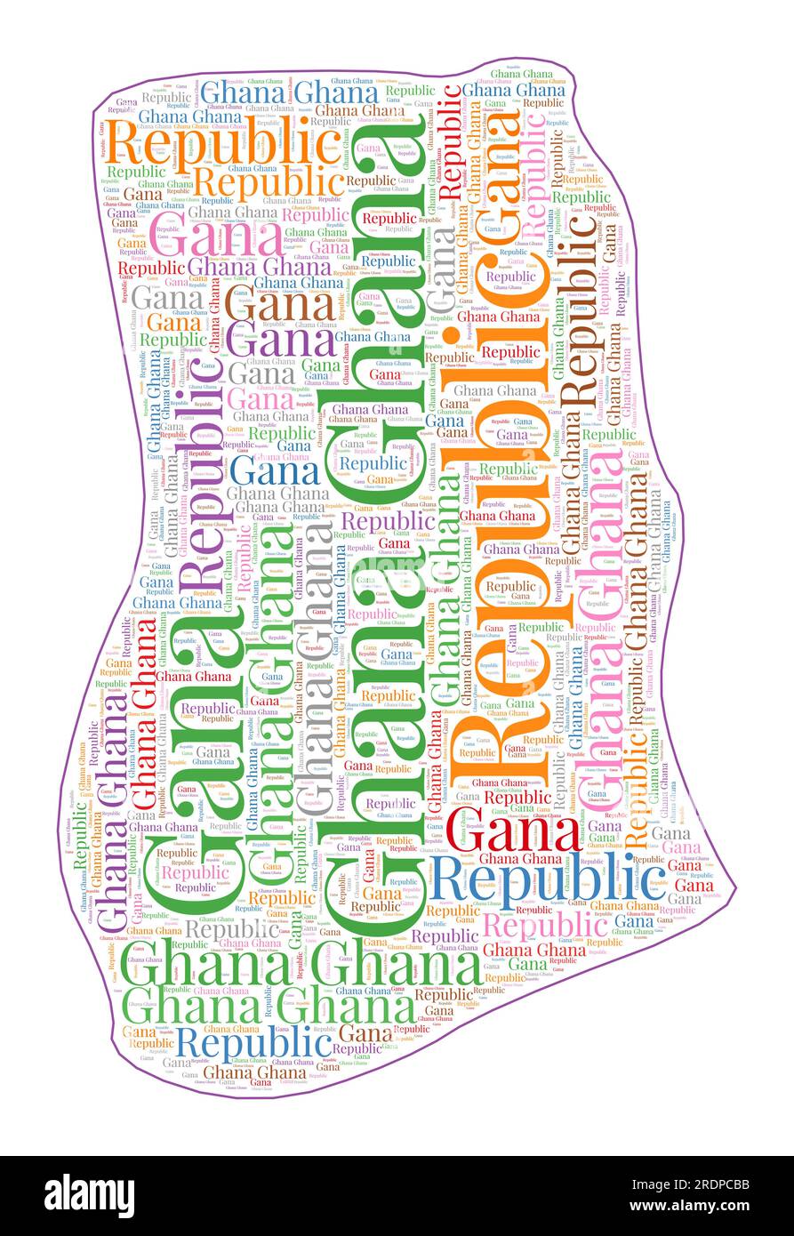 Ghana shape filled with country name in many languages. Ghana map in