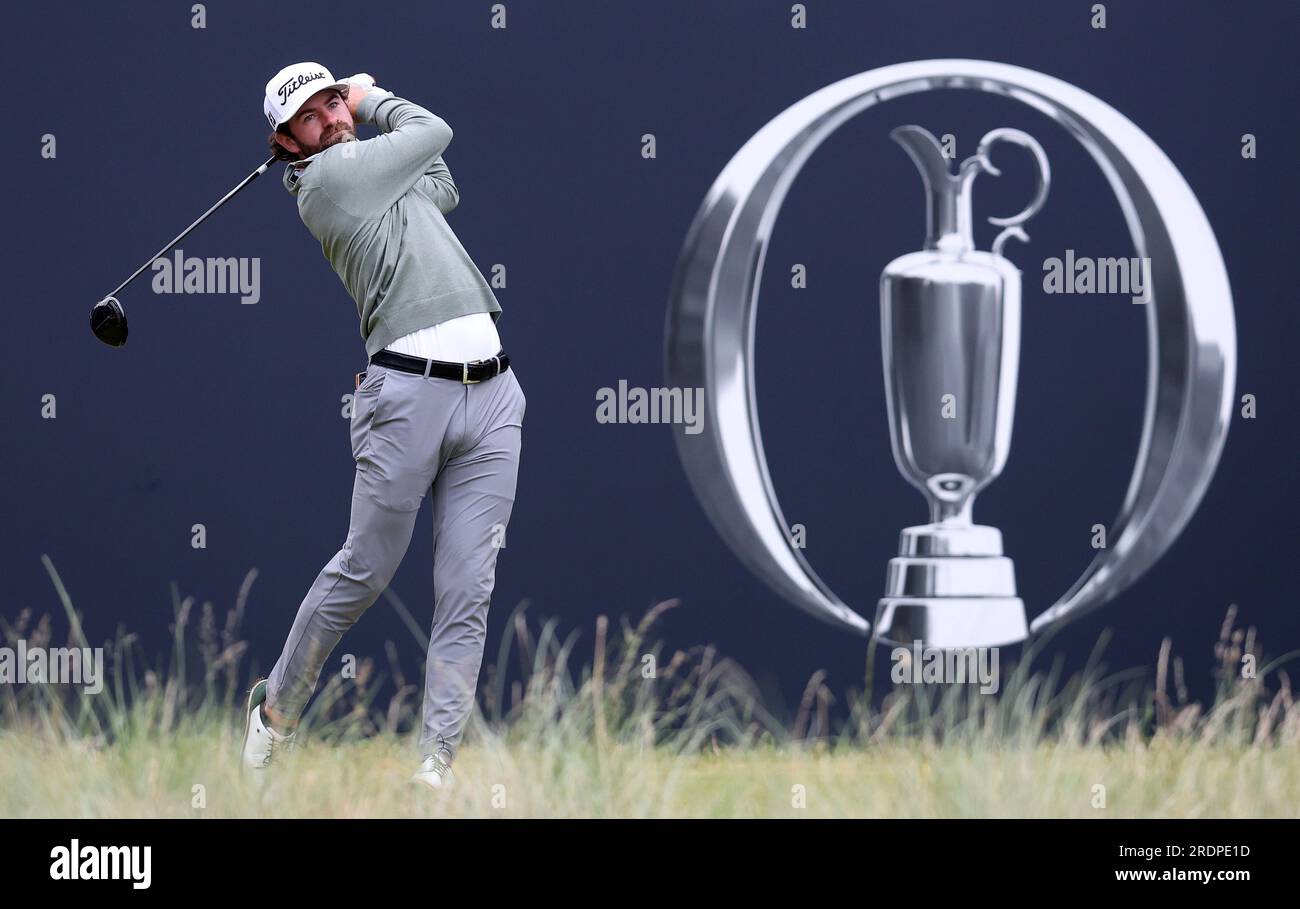 22nd July 2023; Royal Liverpool Golf Club, Hoylake, Merseyside, England: The Open Championship Round 3; Corey Conners (CAN) hits his tee shot on the first hole Stock Photo
