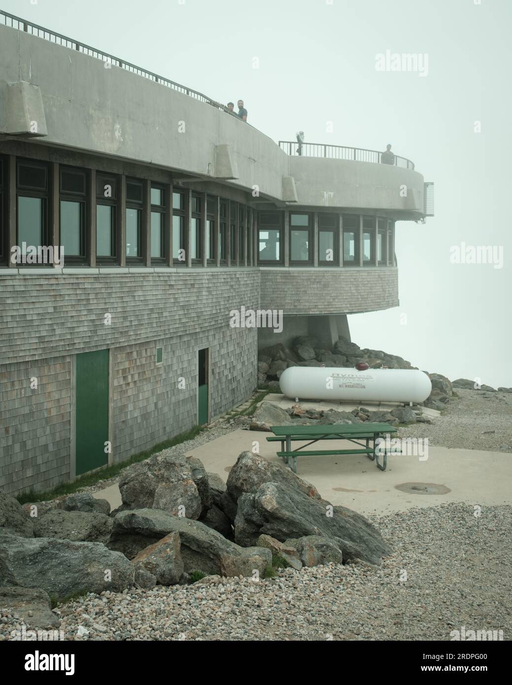 Mount Washington Observatory in fog, Jackson, New Hampshire Stock Photo