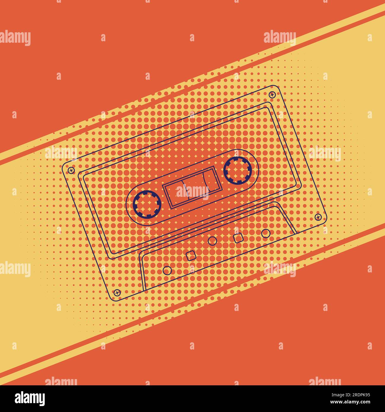 Compact tape cassette in outline style, retro music poster illustration