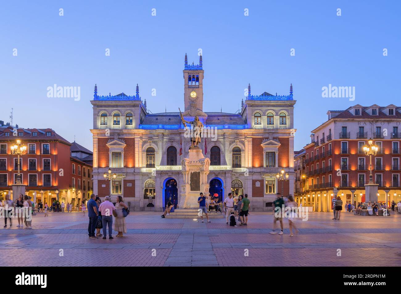 Valladolid, Spain - 8. July 2023: A Picturesque Summer Evening at Valladolid's Plaza Mayor Stock Photo