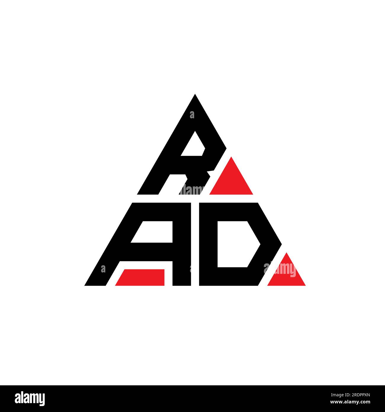 RAD triangle letter logo design with triangle shape. RAD triangle logo design monogram. RAD triangle vector logo template with red color. RAD triangul Stock Vector