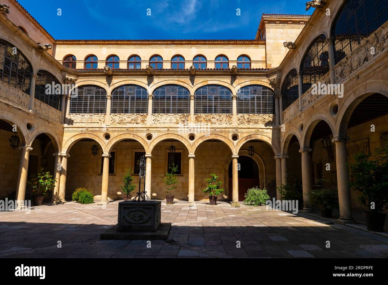 Courtyard of the Palacio de los Guzmanes  Renaissance building in  León Old Town, Castilla y Leon, Spain.  Now the seat of Provincial Government of Le Stock Photo