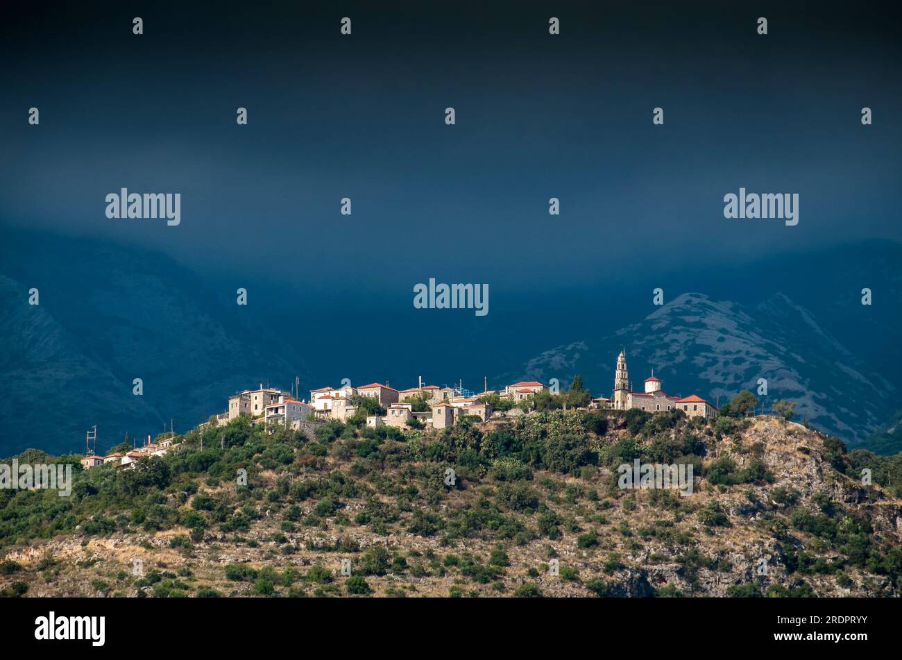Mountain village in the Mani. Messinia, Messenien, Peloponnese, Greece. Stock Photo